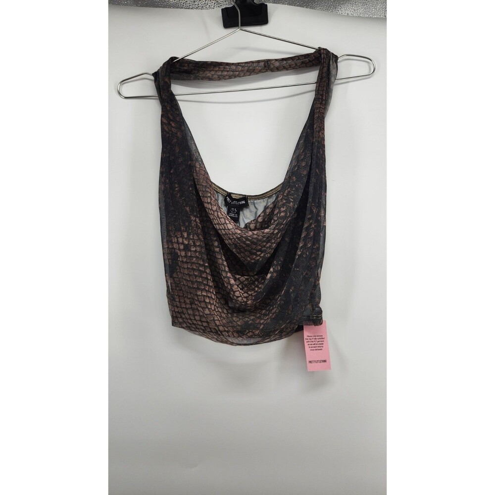 Pretty Little Thing Women's Size 4 Brown Snake Printed Mesh Halter Neck Top